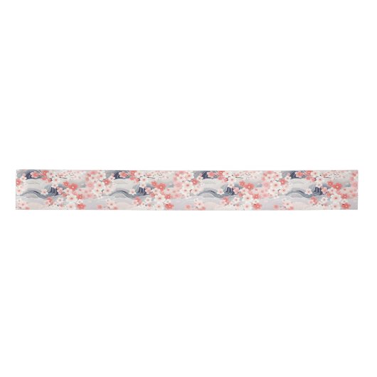 Sakura Floral Navy Waves Satinband (Vorderseite)