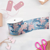 Sakura Floral Navy Waves Satinband