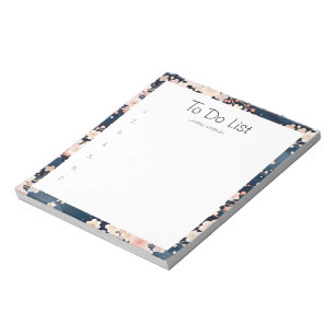 Sakura Floral Navy Wellen To-Do-Liste  Notizblock