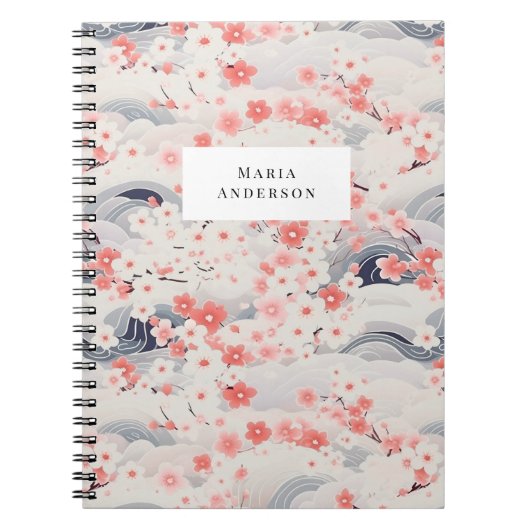 Sakura Floral Wavy Lines Monogram Notizblock (Vorderseite)