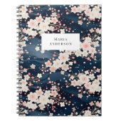 Sakura Floral Wavy Lines Monogram Notizblock (Vorderseite)
