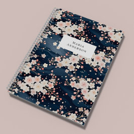 Sakura Floral Wavy Lines Monogram Notizblock