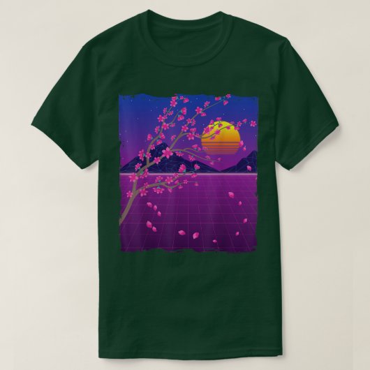 Sakura Flower Japan 80s Vaporwave Sunset Cherry Bl T-Shirt (Design vorne)
