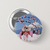 Sakura Geisha Bird in den Snow-Cherry-Blüten Button (Vorne & Hinten)