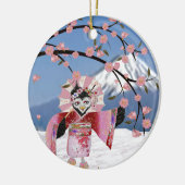 Sakura Geisha Bird in den Snow-Cherry-Blüten Keramikornament (Links)