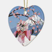 Sakura Geisha Bird in den Snow-Cherry-Blüten Keramikornament (Links)