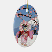 Sakura Geisha Bird in den Snow-Cherry-Blüten Keramikornament (Rechts)