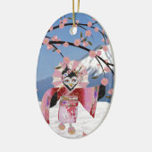 Sakura Geisha Bird in den Snow-Cherry-Blüten Keramikornament (Links)