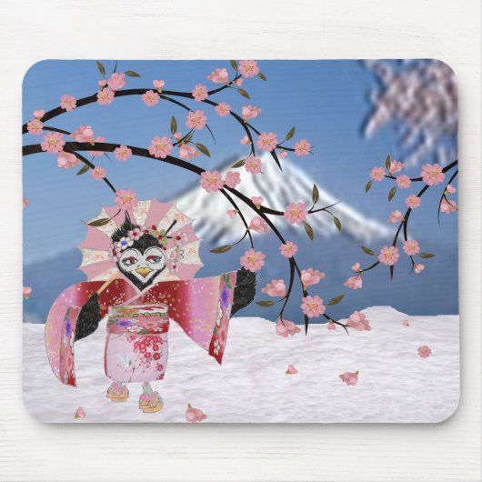 Sakura Geisha Bird in den Snow-Cherry-Blüten Mousepad (Vorne)