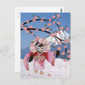 Sakura Geisha Bird in den Snow-Cherry-Blüten Postkarte (Vorne/Hinten)