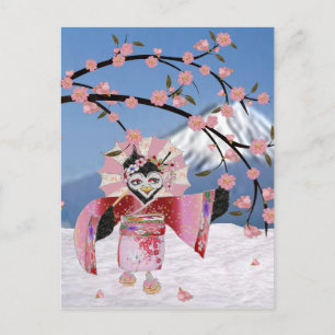 Sakura Geisha Bird in den Snow-Cherry-Blüten Postkarte