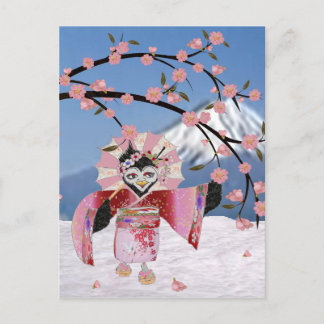 Sakura Geisha Bird in den Snow-Cherry-Blüten Postkarte