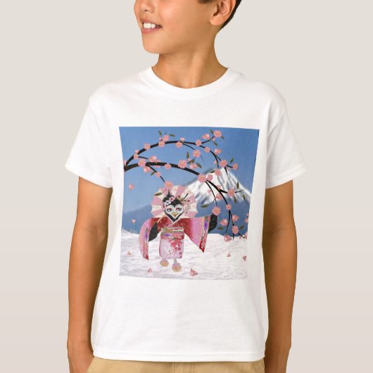 Sakura Geisha Bird in den Snow-Cherry-Blüten T-Shirt (Vorderseite)