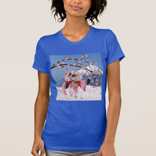 Sakura Geisha Bird in den Snow-Cherry-Blüten T-Shirt (Vorderseite)