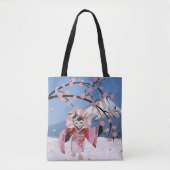 Sakura Geisha Bird in den Snow-Cherry-Blüten Tasche (Vorderseite)