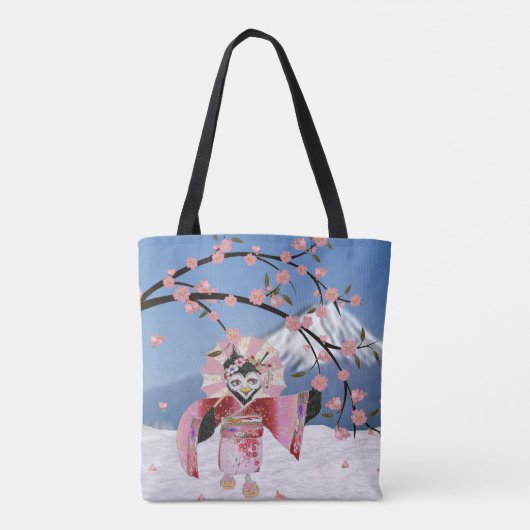 Sakura Geisha Bird in den Snow-Cherry-Blüten Tasche (Rückseite)