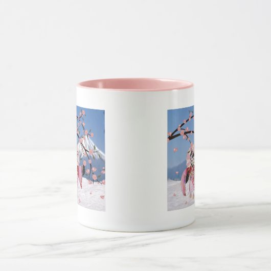 Sakura Geisha Bird in den Snow-Cherry-Blüten Tasse (Zentrum)