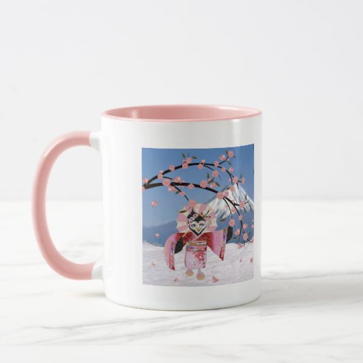 Sakura Geisha Bird in den Snow-Cherry-Blüten Tasse (Links)
