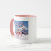 Sakura Geisha Bird in den Snow-Cherry-Blüten Tasse (Vorderseite Links)