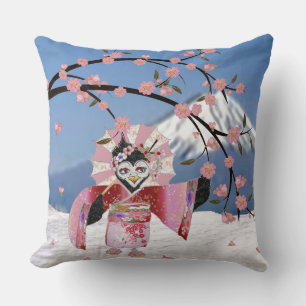 Sakura Geisha-Vogel im Schnee Kirschblüten Kissen