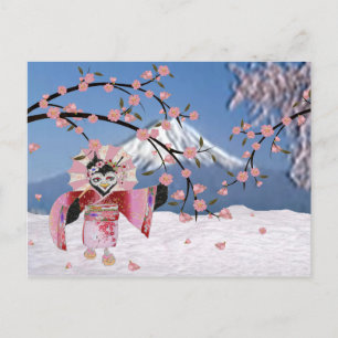 Sakura Geisha-Vogel im Schnee Kirschblüten Postkarte