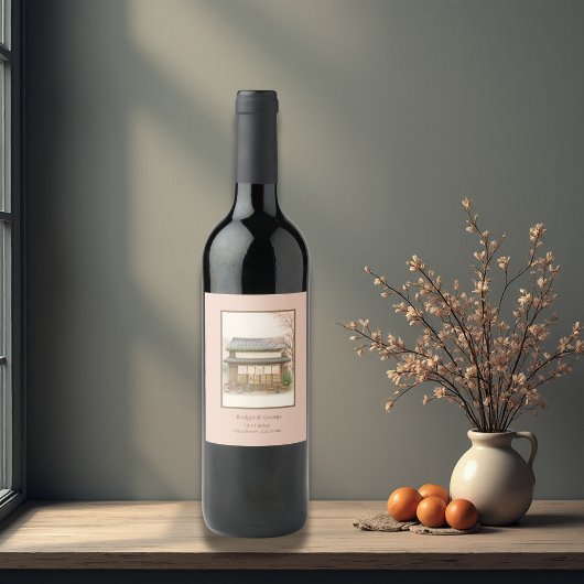 Sakura Hochzeit in Urlaubsort Weinetikett