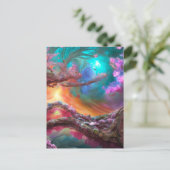 Sakura in Fantasy Landschaft Postkarte (Stehend Vorderseite)