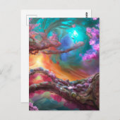 Sakura in Fantasy Landschaft Postkarte (Vorne/Hinten)
