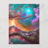 Sakura in Fantasy Landschaft Postkarte (Vorderseite)