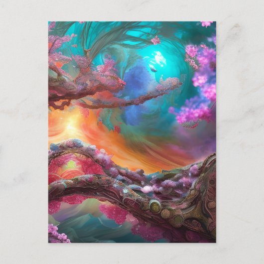 Sakura in Fantasy Landschaft Postkarte (Vorderseite)