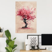 Sakura in the Wind – Japanese Cherry Blossom Paint Poster (Heimbüro)