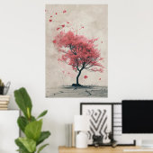 Sakura in the Wind – Japanese Cherry Blossom Paint Poster (Heimbüro)