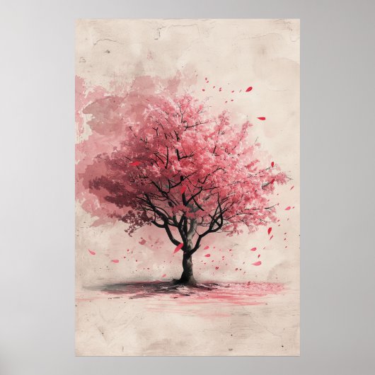 Sakura in the Wind – Japanese Cherry Blossom Paint Poster (Vorne)