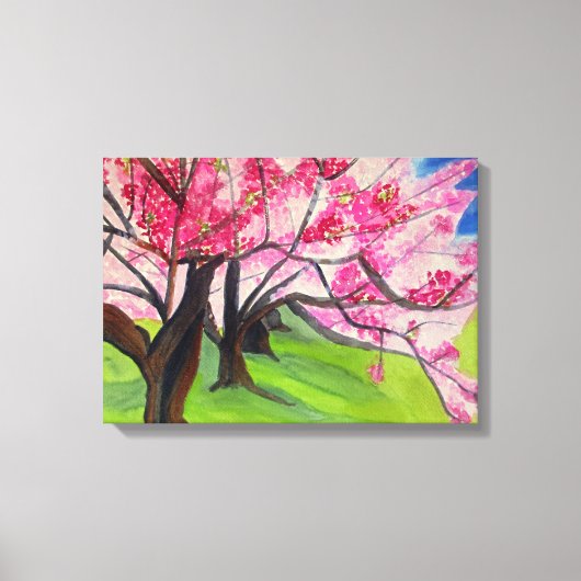 Sakura Japanese Cherry Blossom Aquarellkunst Leinwanddruck (Vorderseite)