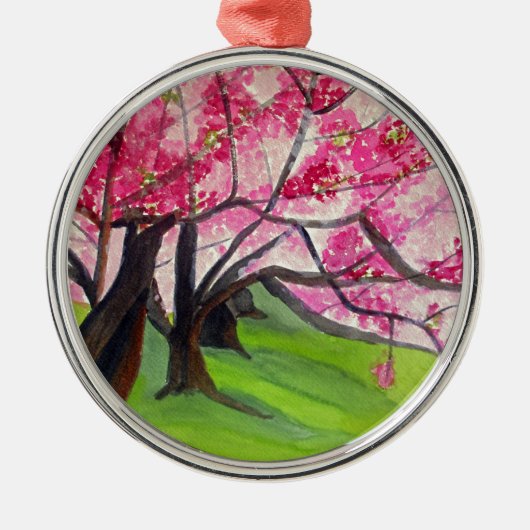 Sakura Japanese Cherry Blossom Art Silbernes Ornament (Vorne)