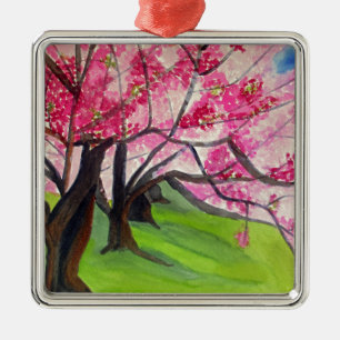 Sakura Japanese Cherry Blossom Art Silbernes Ornament