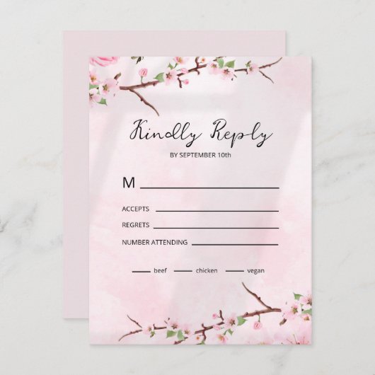 Sakura Japanese Cherry Blossom Asian RSVP Karte (Vorne/Hinten)