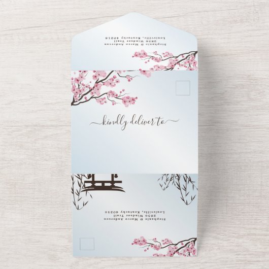 Sakura Japanese Cherry Blossom Asian Wedding All I All In One Einladung (Außenbereich)