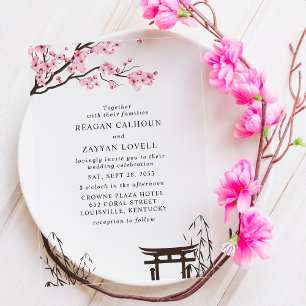 Sakura Japanische Kirschblüten Asiatische Hochzeit Acryleinladungen
