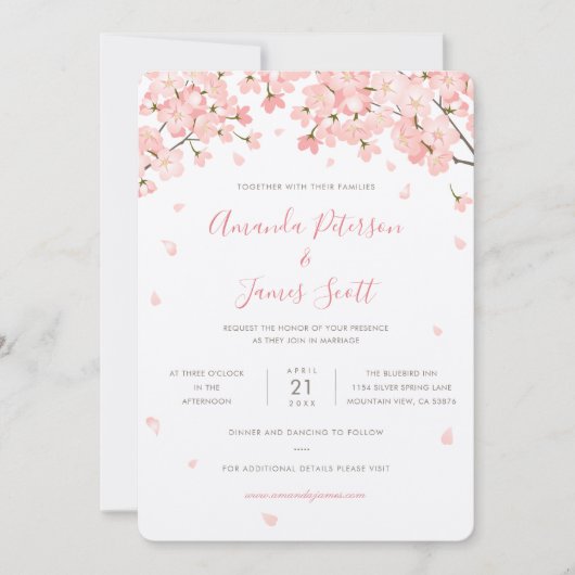 Sakura japanische Kirschblüten Einladung Hochzeit (Vorderseite)