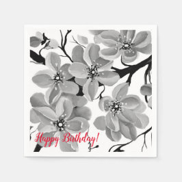 Sakura Japanischer Kirschbaum Schwarz-Weiß Serviette