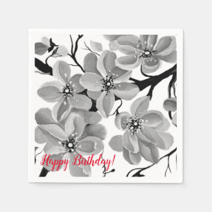 Sakura Japanischer Kirschbaum Schwarz-Weiß Serviette