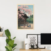 Sakura Jiin Druck Frühlings-Tempel-Szene mit Kinde Poster (Heimbüro)