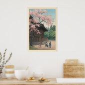 Sakura Jiin Druck Frühlings-Tempel-Szene mit Kinde Poster (Küche)