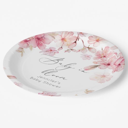 Sakura Kirschblüte Babydusche Pappteller (Schrägansicht)