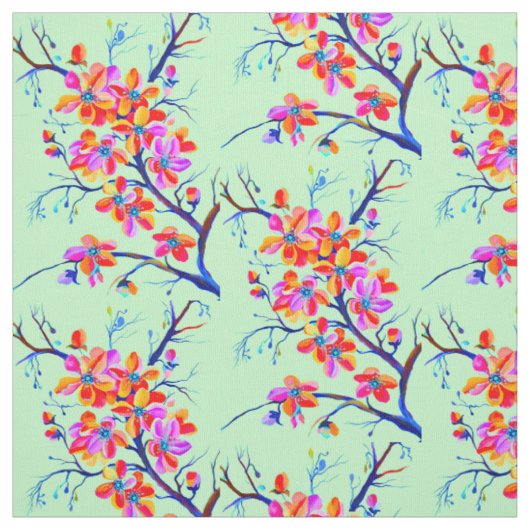 Sakura-Kirschblüten in kräftigen Farben Stoff (Muster)