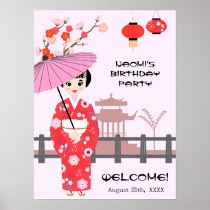 Sakura-Kirschblüten-Japanisches Mädchen-Geburtstag Poster