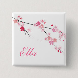 Sakura-Kirschblüten-Knopf mit individuellem Namen Button