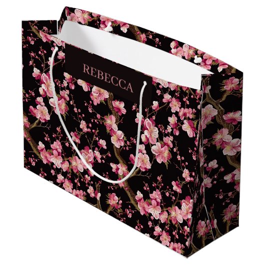 Sakura-Kirschblüten-Muster Große Geschenktüte (Rückseite Schrägansicht)