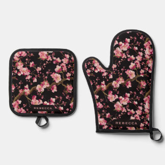 Sakura-Kirschblüten-Muster Ofenhandschuh & Topflappen-Set